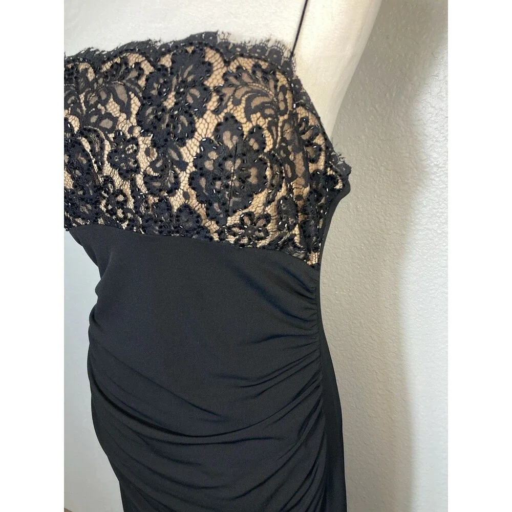 Black Cocktail Party Slip Dress Floral Lace Nude Beaded Spaghetti Strap 12P - Picture 4 of 10